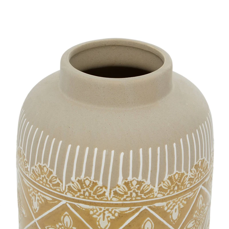 Set of 2 Beige Ceramic Boho Style Vase 9", 11"