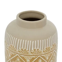 Set of 2 Beige Ceramic Boho Style Vase 9", 11"