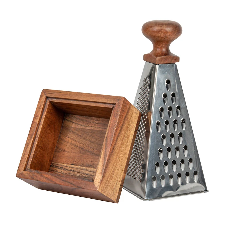 Hello Honey® 7" Handheld Stainless Steel Grater with Acacia Wood Handle & Square Base
