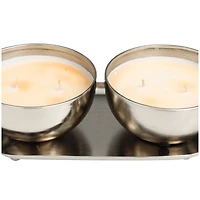 Jasmine Scented 2-Wick Candles in Silver Bowls Set 