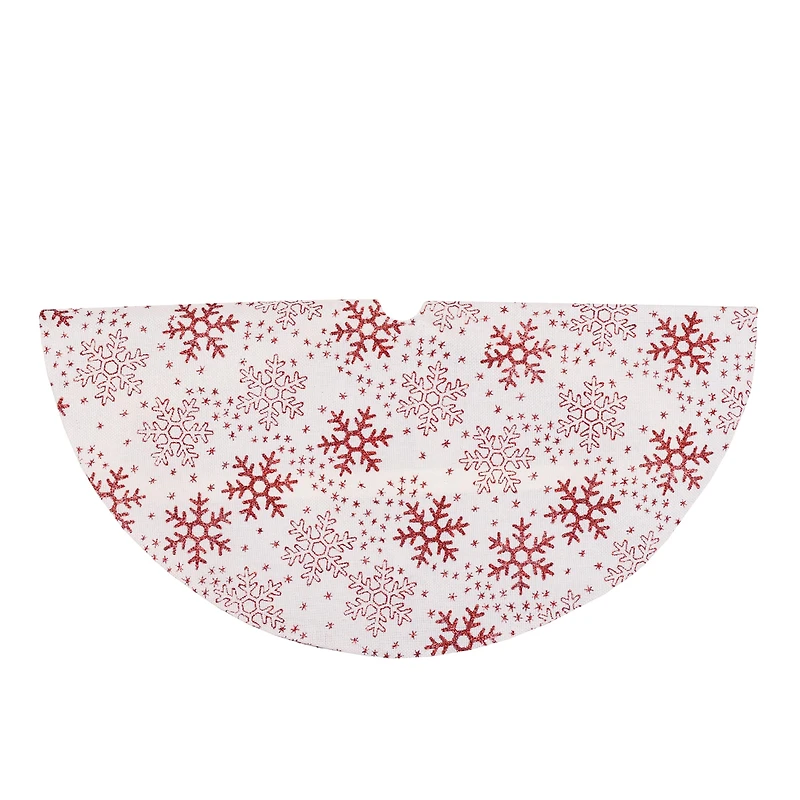 20" White & Red Glitter Snowflake Mini Tree Skirt