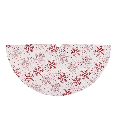 20" White & Red Glitter Snowflake Mini Tree Skirt