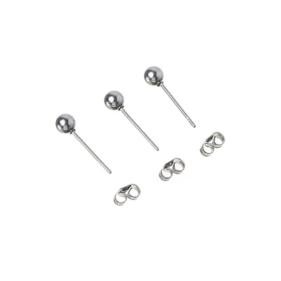 4mm Stainless Steel Ball Earring Posts, 10ct. by Bead Landing™