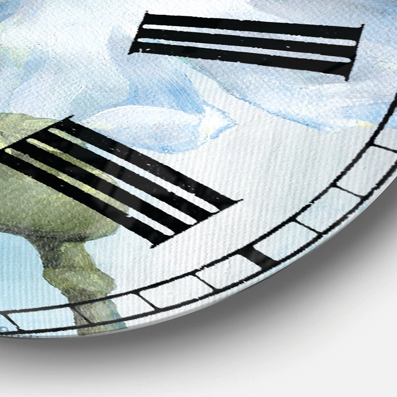 Designart 'Handpainted White Flower On Blue I Farmhouse Wall Clock