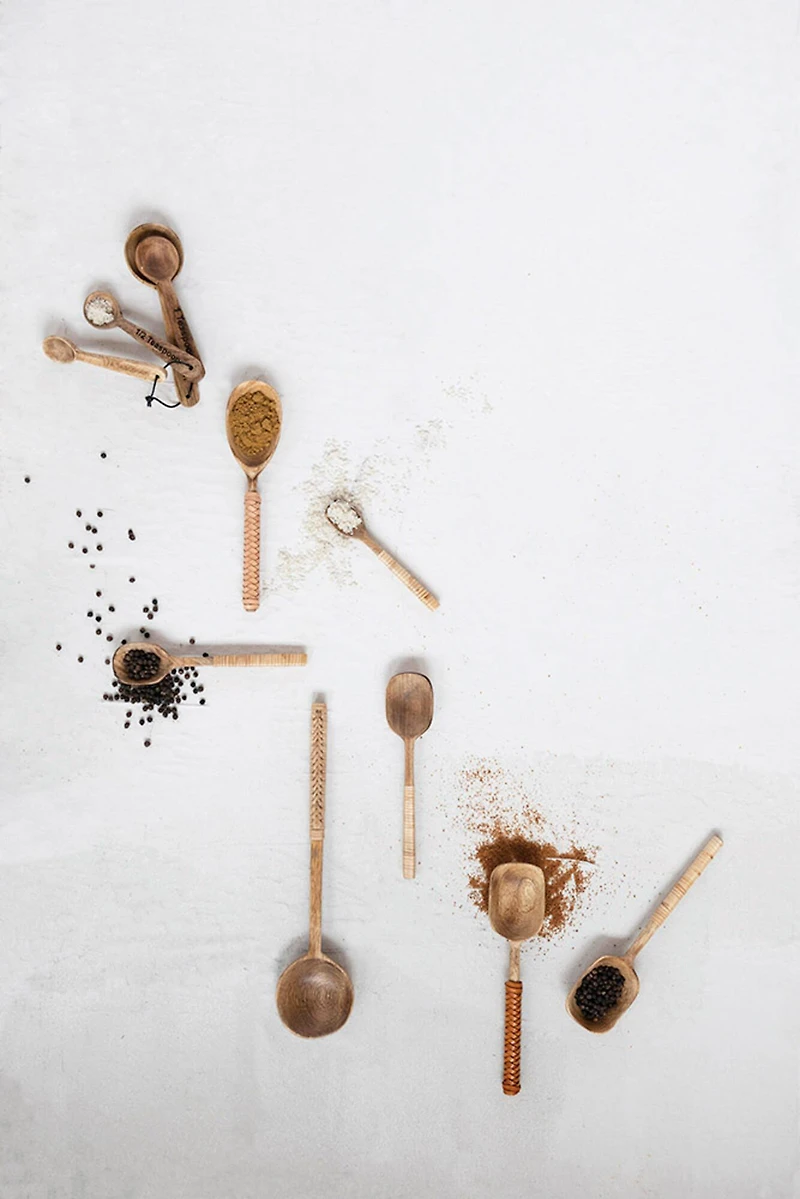 Hello Honey® 7.5" Mango Wood Spoons with Bamboo & Leather Wrapped Handle Set