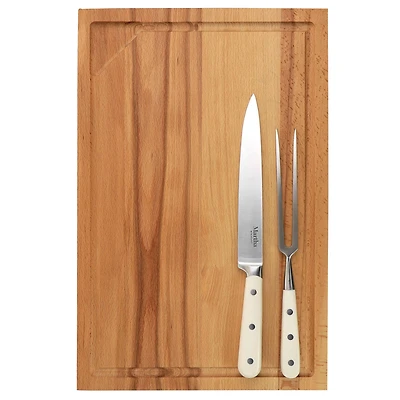 Martha Stewart Cream Goswell 3 Piece Carving Board & Cutlery Set