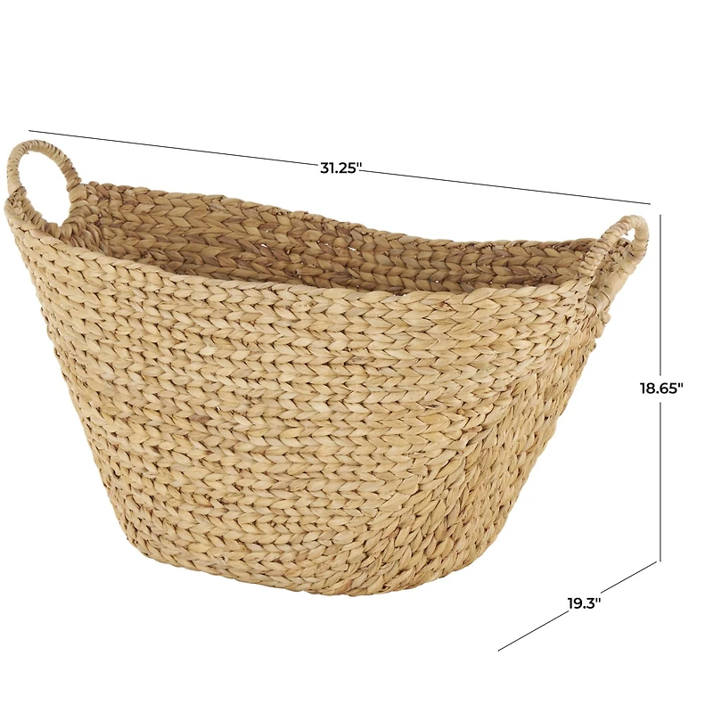 31" Brown Seagrass Handmade Woven Storage Basket with Ring Handles