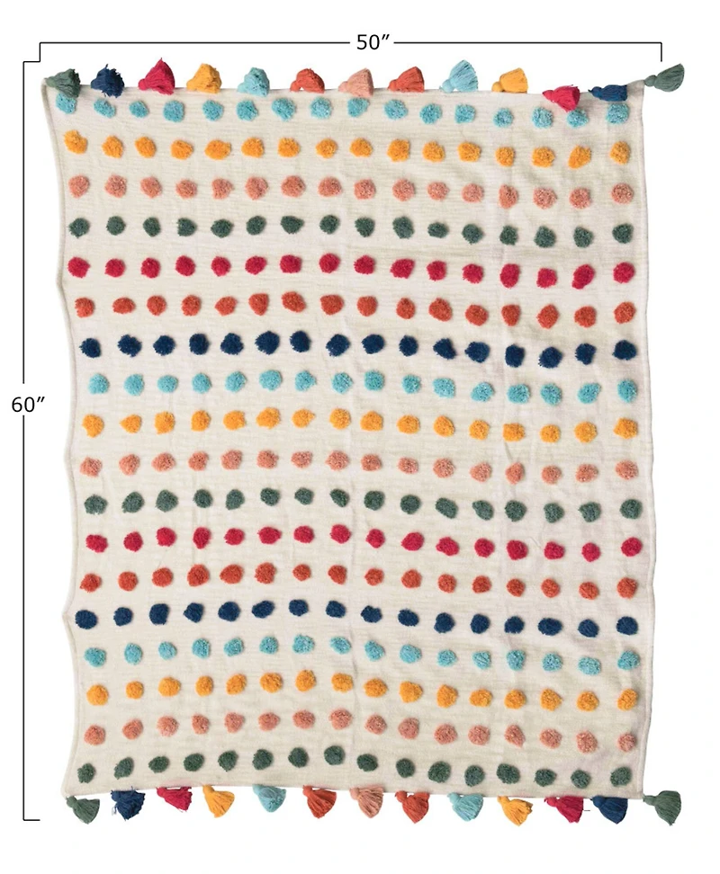 Hello Honey® Woven Cotton Throw with Tufted Dots and Tassels