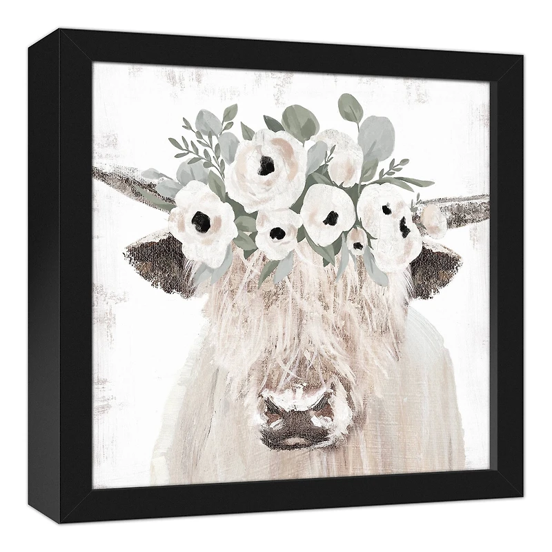 Highland Cow In A Crown 17.73" x 17.73" Black Framed Canvas