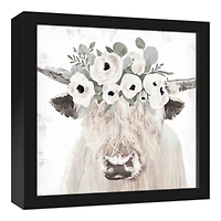 Highland Cow In A Crown 17.73" x 17.73" Black Framed Canvas