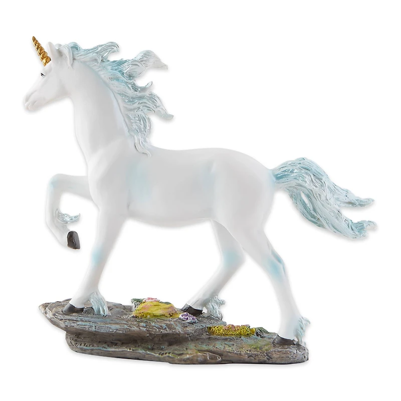 White Unicorn Figurine Blue and White 7.5" x 2.25" x 6.5