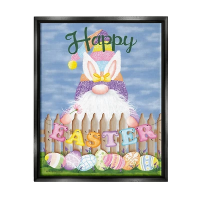 Stupell Industries Happy Easter Garden Gnome Eggs Floater Framed Art