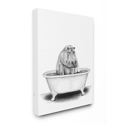 Stupell Industries Hippo In A Tub Funny Animal Bathroom Canvas Wall Art