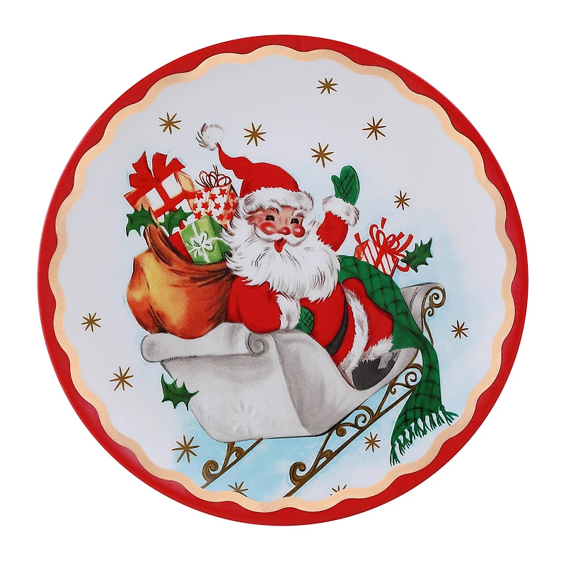 90th Anniversary Collection 8" Gold & Red Trimmed Ceramic Santa Plates, 4ct.