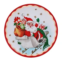 90th Anniversary Collection 8" Gold & Red Trimmed Ceramic Santa Plates, 4ct.