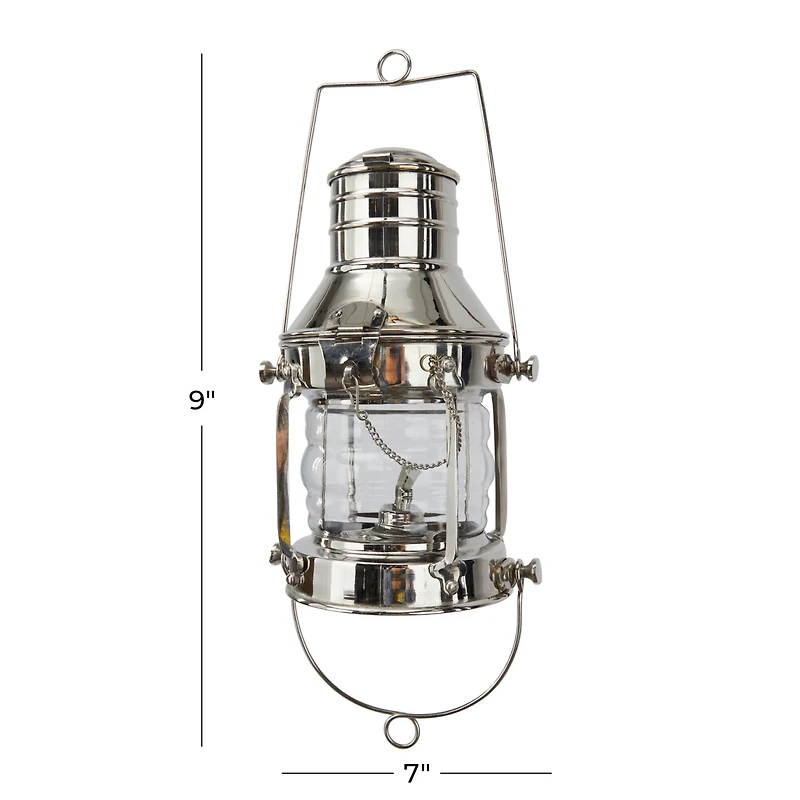 9" Silver Brass Candle Lantern