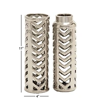 Set of 2 Silver Stoneware Glam Vase, 4" x 11"