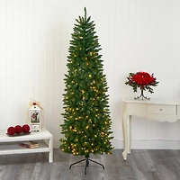 6.5ft. Pre-Lit Green Mountain Pine Artificial Christmas Tree, Clear LED Lights