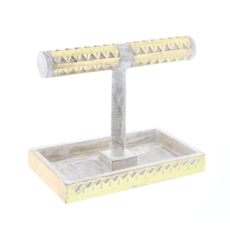 Natural Themed Gold and White Wood Jewelry Stand, 10" x 12" x 7"