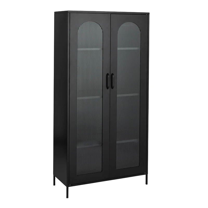 Hello Honey® Black Solstice Tall Metal Curio Storage Cabinet with Arched Glass Doors