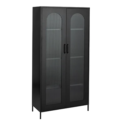 Hello Honey® Black Solstice Tall Metal Curio Storage Cabinet with Arched Glass Doors