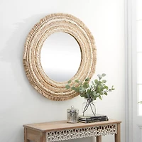 Beige Boho Style Wood Wall Mirror