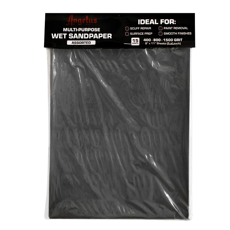 12 Packs: 15 ct. (180 total) Angelus 9" x 11" Multi-Purpose Wet Sandpaper Sheets