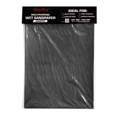 12 Packs: 15 ct. (180 total) Angelus 9" x 11" Multi-Purpose Wet Sandpaper Sheets