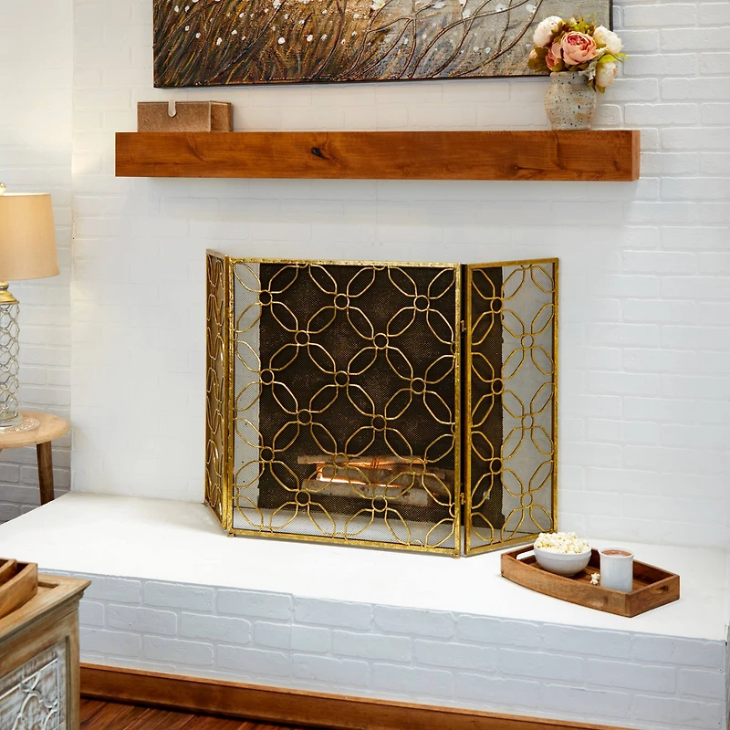 Gold Metal Contemporary Fireplace Screen