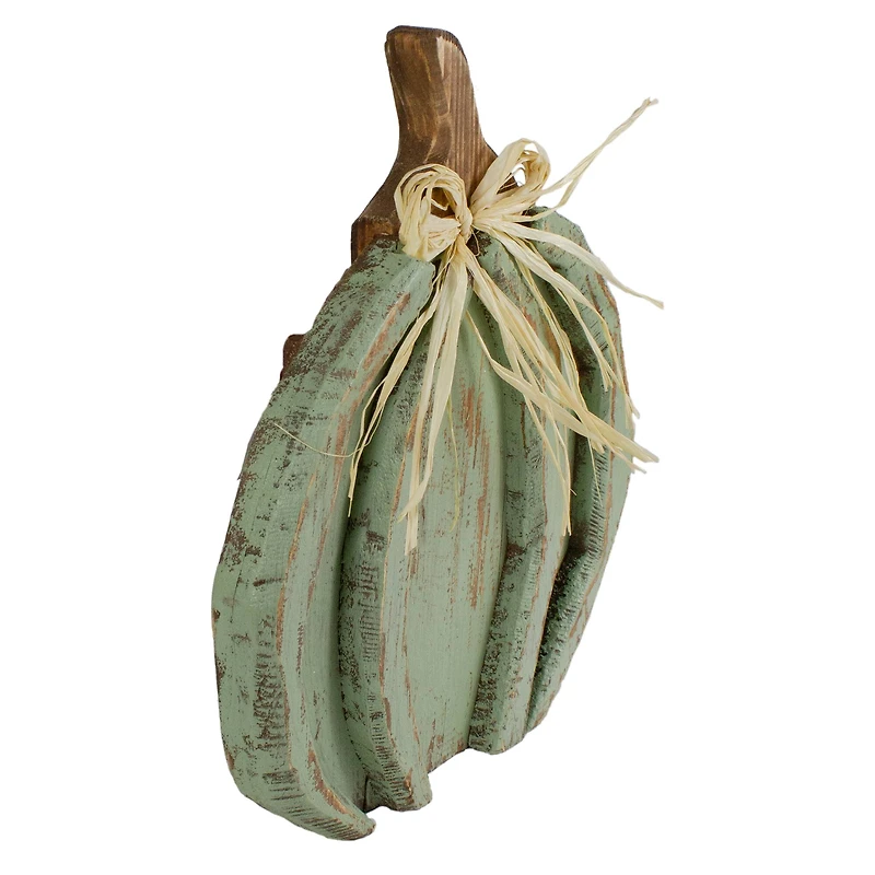 12" Green Distressed Fall Pumpkin Decoration