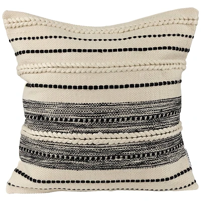 Cream & Black Twisted Textured Block Handloom Woven Outdoor Square Cushion