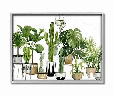 Stupell Industries Watercolor Boho Plant Scene with Cacti and Succulents in Geometric Pots Gray Framed Wall Art