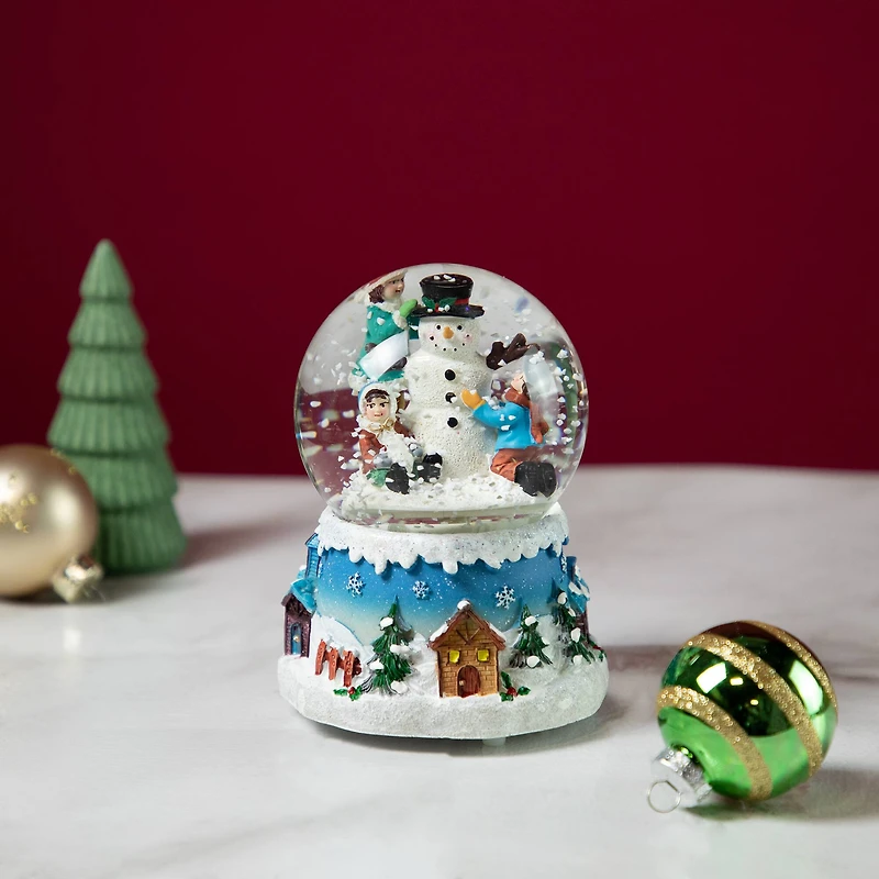 5.5" Snowman & Children Musical Swirling Snow Globe