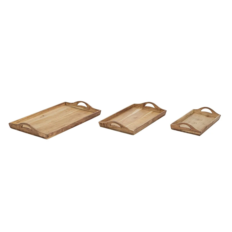 Hello Honey® Natural Rectangular Acacia Wood Handled Stacking Tray Set