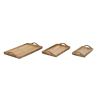 Hello Honey® Natural Rectangular Acacia Wood Handled Stacking Tray Set