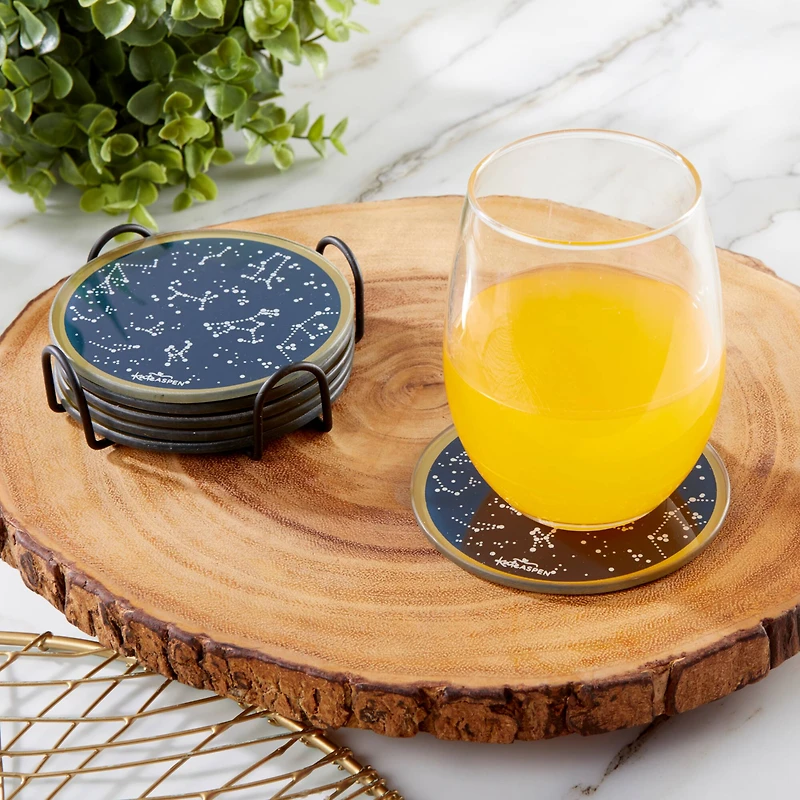 Kate Aspen® Under the Stars Glass Coasters & Holder Set
