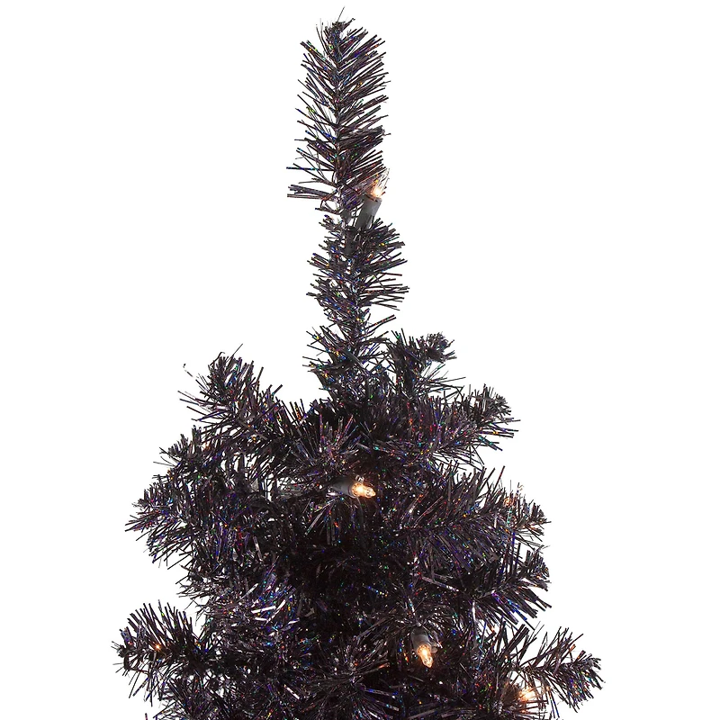 4ft. Black Slim Pre-Lit Halloween Tinsel Tree with Clear Lights