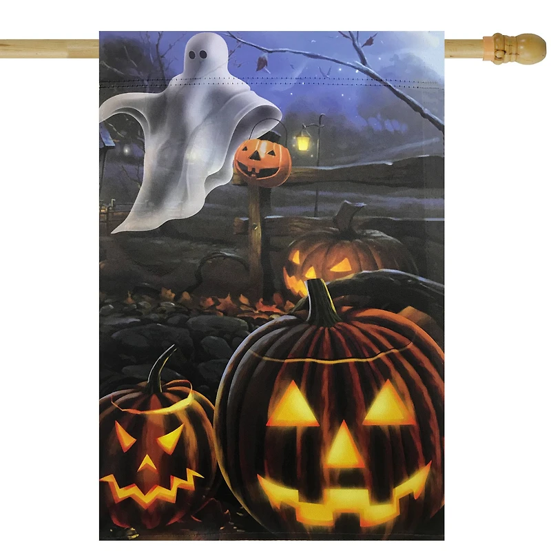 Pumpkins & Ghost Spooky Halloween Outdoor Garden Flag, 28" x 40"