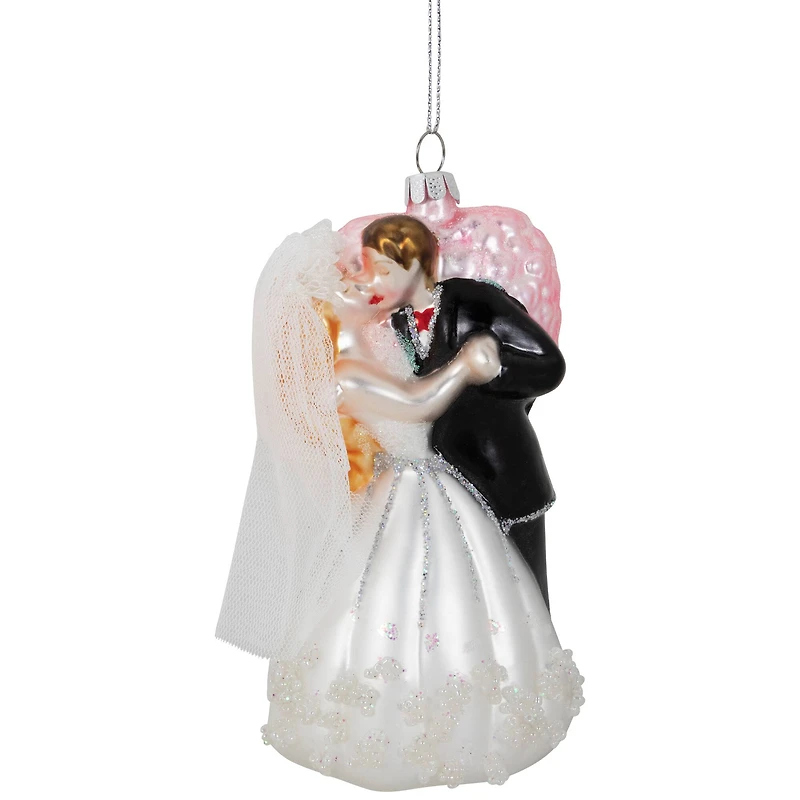 5.25" Bride and Groom Kissing Glass Wedding Christmas Ornament