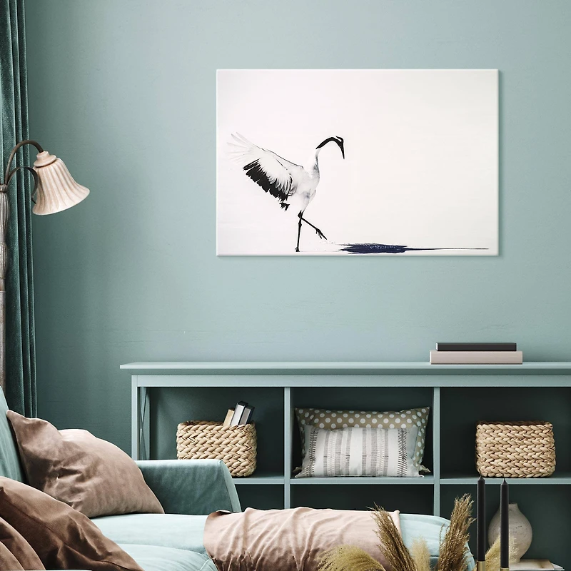 White Crane Bird Shadow Glossy Lacquer Wall Art