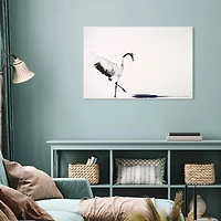 White Crane Bird Shadow Glossy Lacquer Wall Art
