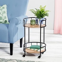 Honey Can Do Black & Natural 2-Tier Round Side Table with Wheels