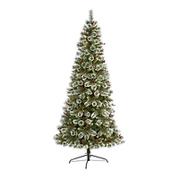8ft. Pre-Lit Frosted Swiss Pine & Berries Artificial Christmas Tree with Clear LED Lights