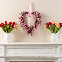 Glitzhome® 17" Valentine's Pink Berry Heart Wreath