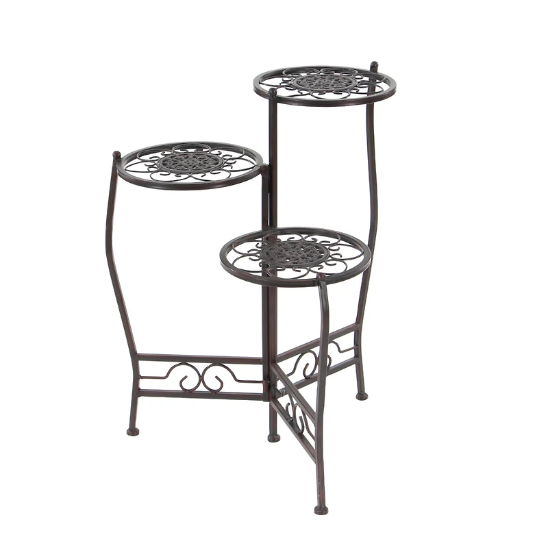24" Brown Metal Tiered Traditional Plant Stand
