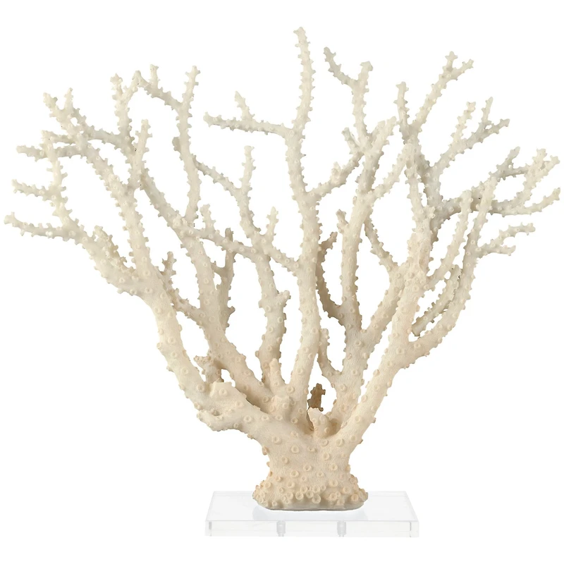 26" Cream Polystone Coral Sculpture with Clear Acrylic Base