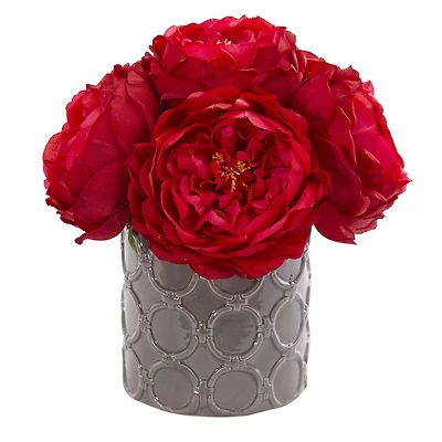 10" Large Rose Arrangement in Gray Vase