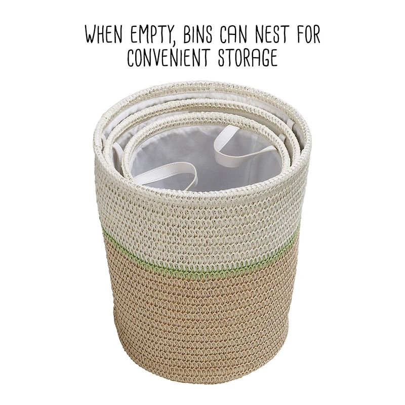 Honey Can Do Green & Beige Small Nesting Paper Straw Baskets with Handles Set