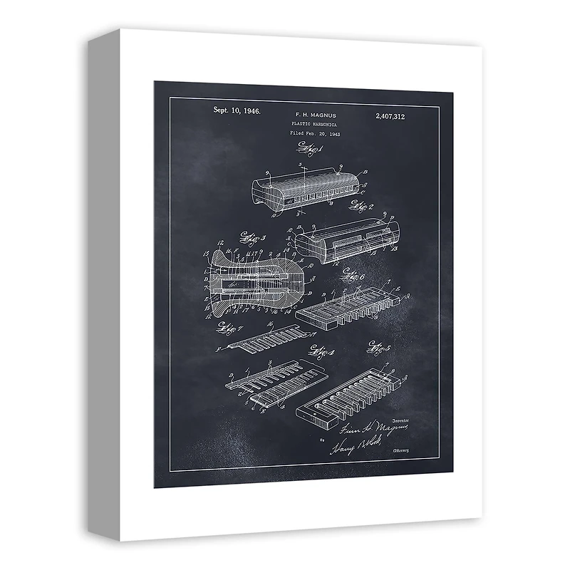 Plastic Harmonica Patent 12" x 16" Canvas Wall Art