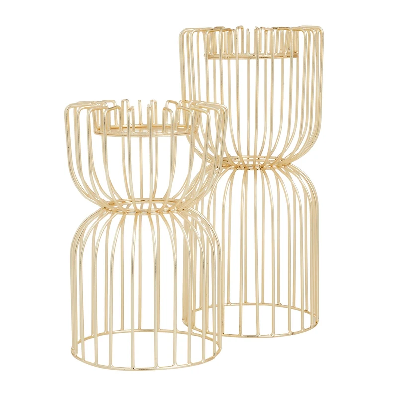 CosmoLiving by Cosmopolitan Gold Iron Glam Candle Holder, 13" x 10"